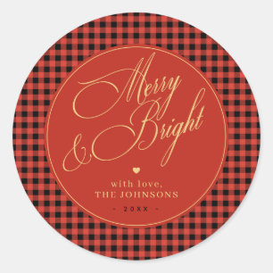 Sticker Rond Buffalo Plaid En vichy Red Check Joyeux et lumineu