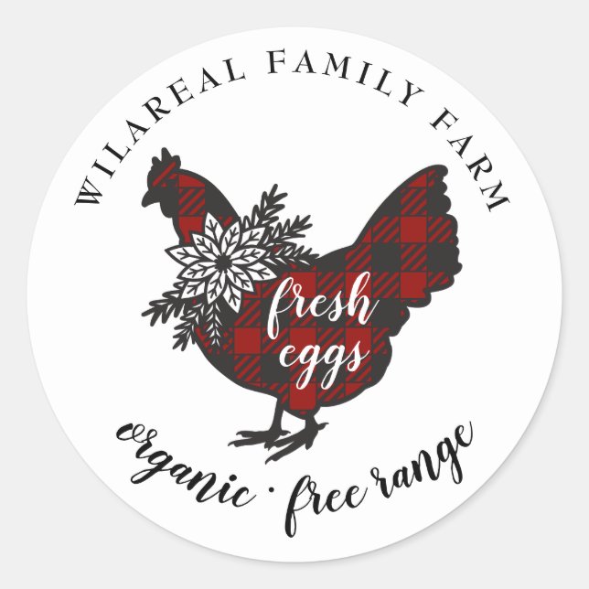 Sticker Rond Buffalo Plaid Family Farm Picken (Devant)