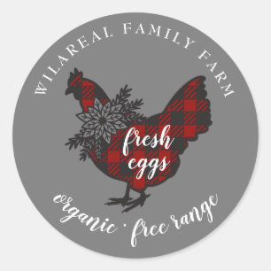 Sticker Rond Buffalo Plaid Family Farm Picken