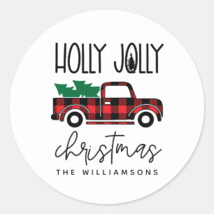 Sticker Rond Buffalo Plaid Rouge Vintage Nom du camion Holiday