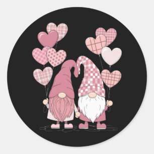 Sticker Rond Buffalo rose Plaid Heart Gnomes Saint-Valentin