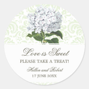 Sticker Rond Buffet de bonbons vintage blanc Hydrangea Mariage