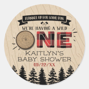 Sticker Rond Buffle de forêt rustique Plaid Wild Un Baby shower