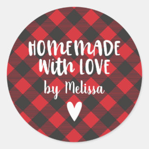 Sticker Rond Buffle De Noël Plaid Fait Maison Avec Amour Classi
