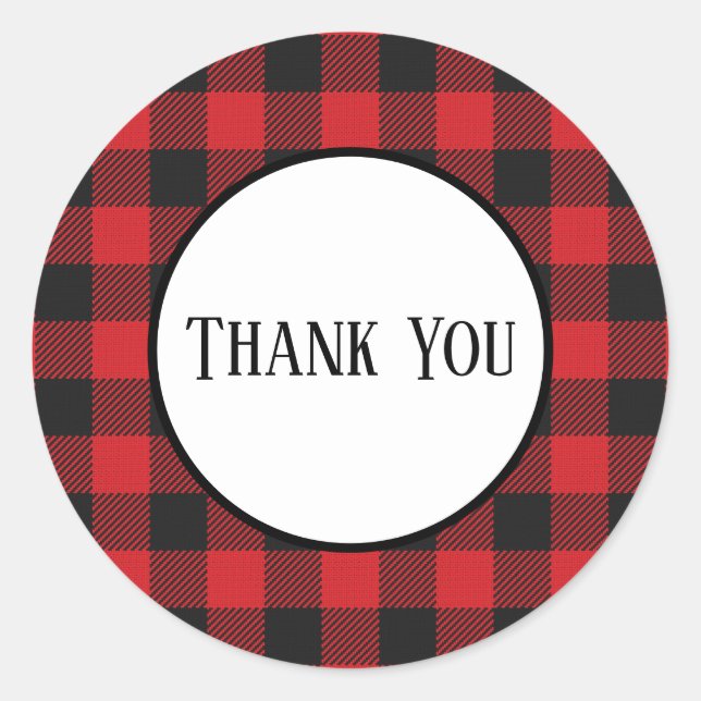 Sticker Rond Buffle noir rouge plaqué Merci Mariage rustique (Devant)
