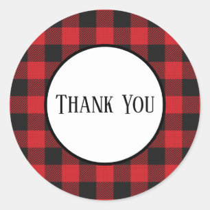 Sticker Rond Buffle noir rouge plaqué Merci Mariage rustique