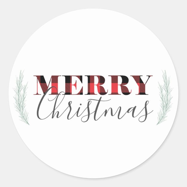 Sticker Rond Buffle rouge noir plaid Joyeux Noël (Devant)