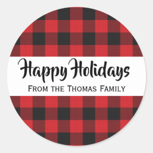 Sticker Rond Buffle rouge noir Plaid Noël