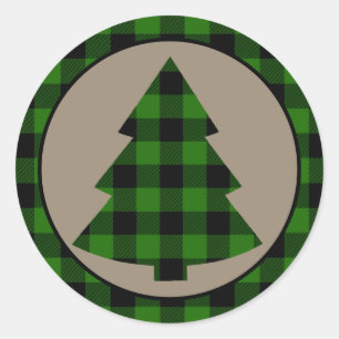Sticker Rond Buffle vert de la forêt Plaid Bordure Arbre de Noë