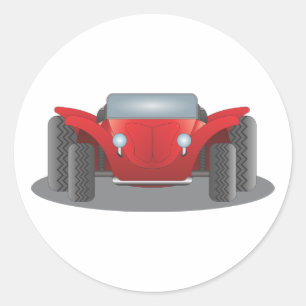 Sticker Rond Buggy à dunes rouges et noires face à l'avant