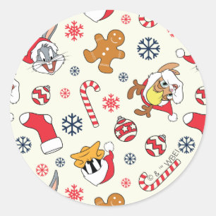 Sticker Rond BUGS BUNNY™, DAFFY DUCK™ & Lola Motif de Noël