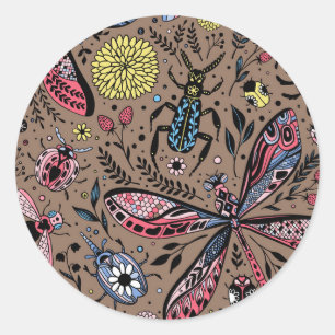 Sticker Rond Bugs de Doodle sur mocha brown