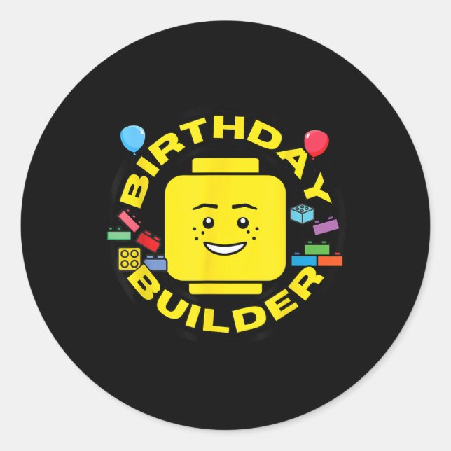Sticker Rond Building Bricks Birthday Builder Blocks Figure  (Devant)