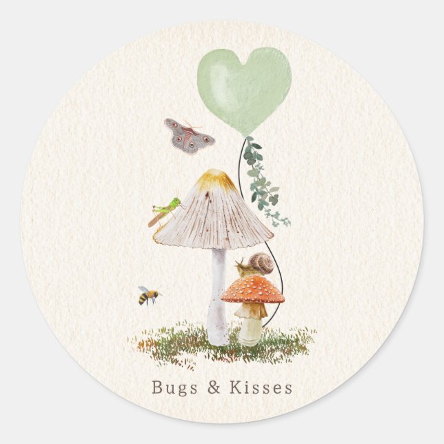 Sticker Rond Buissons et baisers Champignon d'escargot Valentin (Devant)