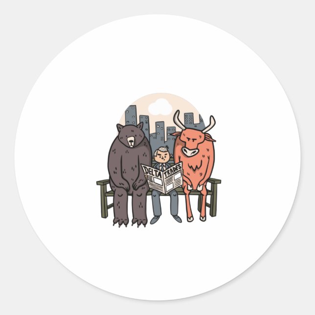 Sticker Rond Bull Et Ours - Crypto Drôle/Stock (Devant)