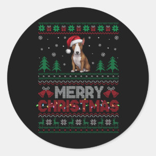 Sticker Rond Bull Terrier Amoureux de les chiens Santa Hat Chri