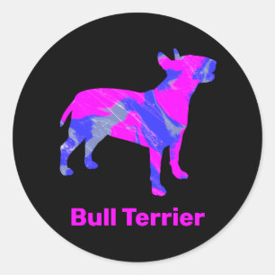 Sticker Rond Bull Terrier Chien fou Hot Rose & Blue