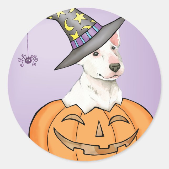 Sticker Rond Bull Terrier Halloween (Devant)