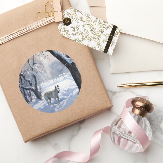 Sticker Rond Bull Terrier Laisser neiger Noël (Cadeaux)