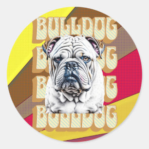 Sticker Rond Bulldog anglais avec police rétro