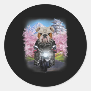 Sticker Rond Bulldog Anglais En Moto Tour Jardin Japonais
