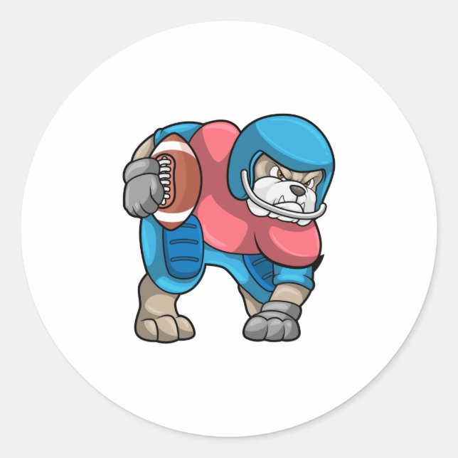 Sticker Rond Bulldog au sport avec football et casque (Devant)