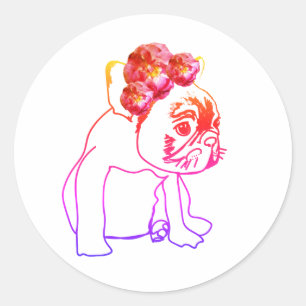 Sticker Rond Bulldog Français Chien Chien Chien Doux Stick Chie