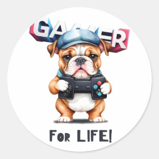 Sticker Rond Bulldog Gamer Pour La Vie