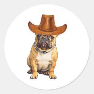Sticker Rond Bulldog portant un Casquette de cowboy