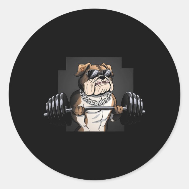 Sticker Rond Bulldog Rat Weightlifting Bodybuilding Fitness Dad (Devant)