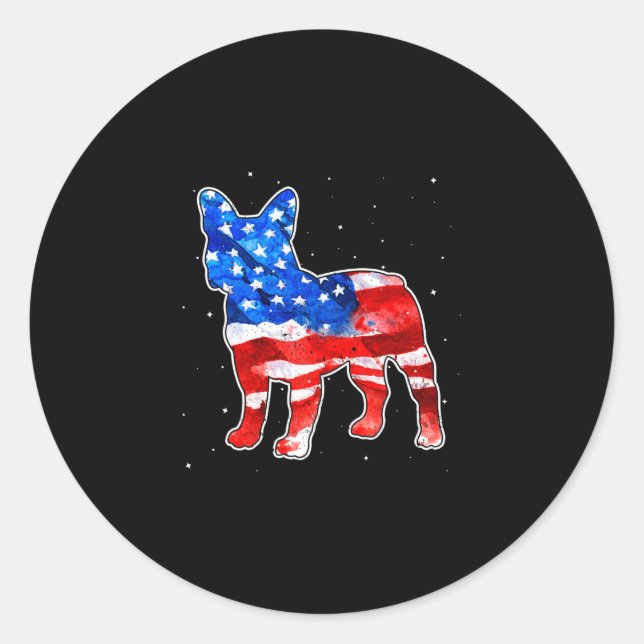 Sticker Rond Bulldog Tie Dye Drapeau Américain Patriotique 4 Ju (Devant)