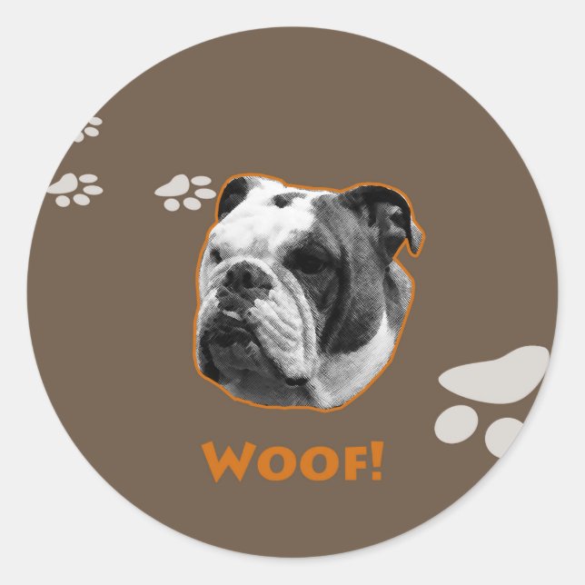 Sticker Rond Bulldog Woof (Devant)
