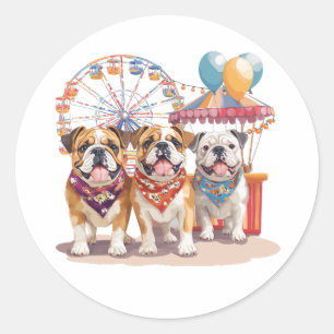 Sticker Rond Bulldogs Anglais À Un Carnaval