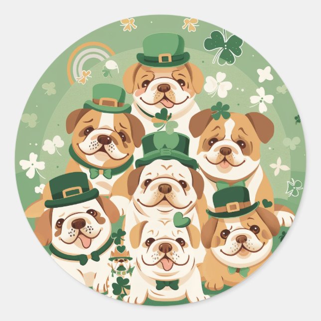 Sticker Rond Bulldogs anglais de la Saint-Patrick (Devant)