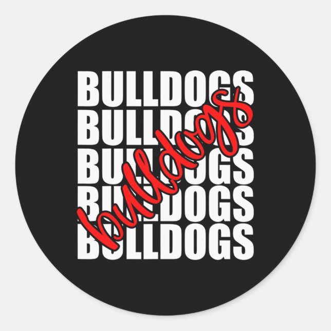 Sticker Rond Bulldogs Red School Sports Fan Team Spirit (Devant)