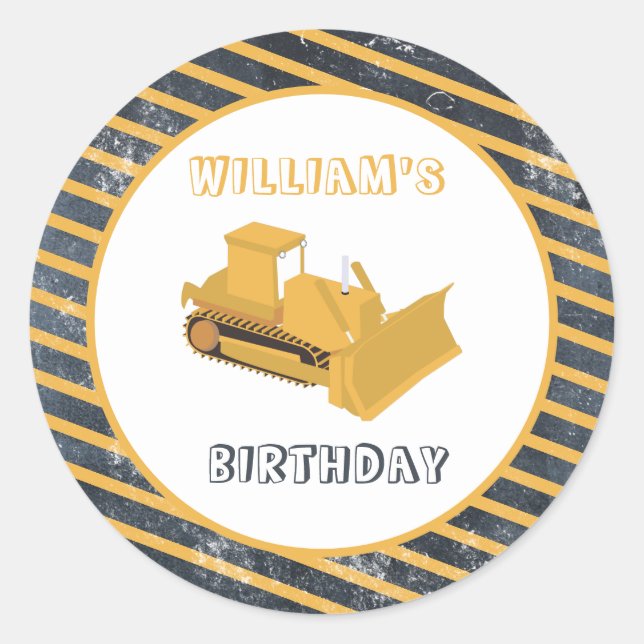 Sticker Rond Bulldozer Construction Camion Anniversaire Garçon (Devant)