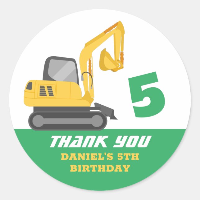 Sticker Rond Bulldozer pour excavateur pour enfants garçons fêt (Devant)