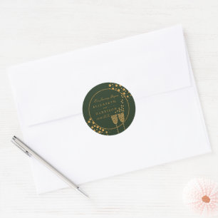 Sticker Rond Bulles de Champagne d'or, Mariage vert et or