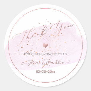 Sticker Rond Bulles de champagne rose, Merci d'aquarelle