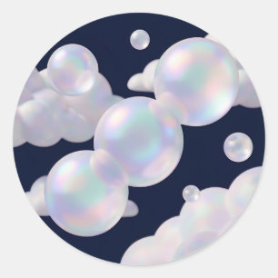 Sticker Rond Bulles de Savon Iridescentes Flottantes Bleu Nuit
