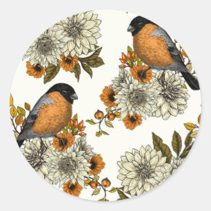 Sticker Rond Bullfinch on autumn floral 2