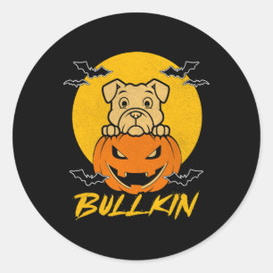 Sticker Rond Bullkin Halloween Funny Bulldog Citrouille d'Hallo