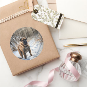 Sticker Rond Bullmastiff Laisser neiger Noël
