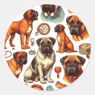 Sticker Rond Bullmastiff rétro