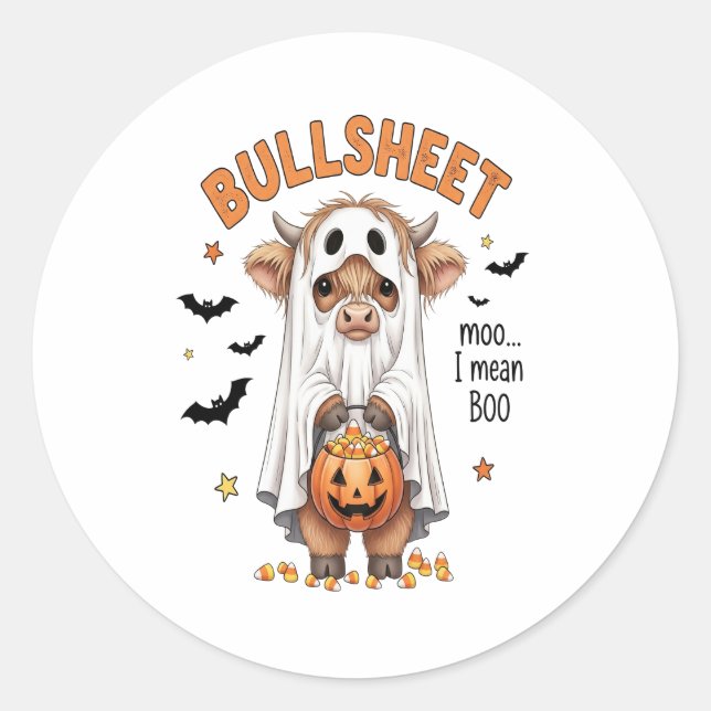 Sticker Rond Bullsheet Highland Cow Funny Ghost (Devant)
