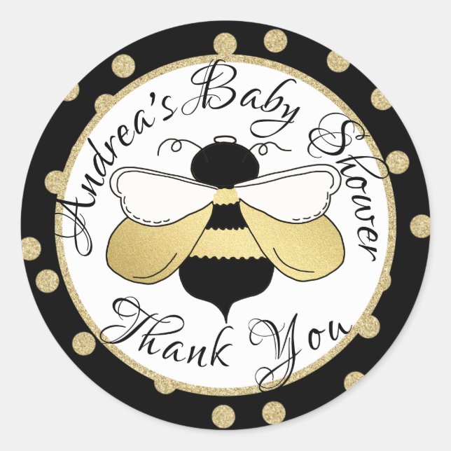 Sticker Rond Bumble Bee et Baby shower Pois (Devant)