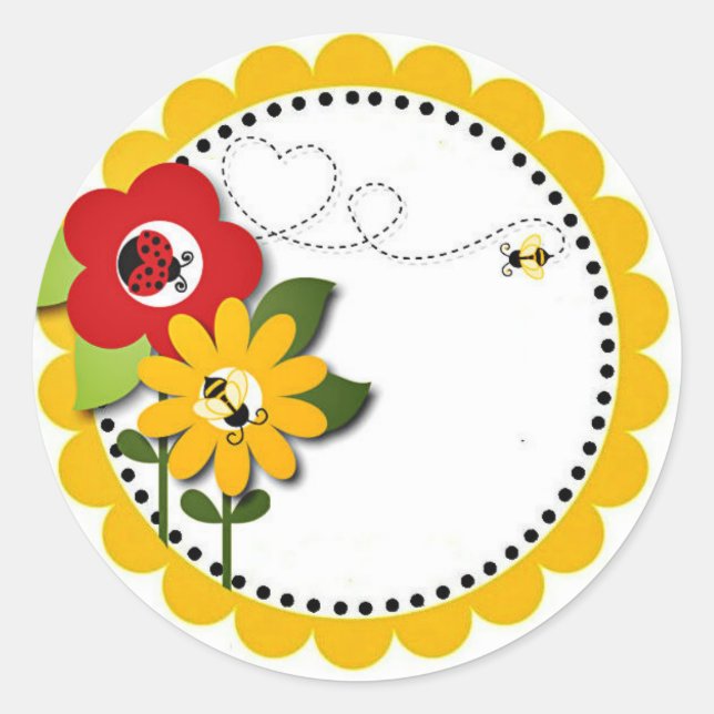 Sticker Rond Bumble Bee Lady Bug Douche fête Anniversaire Stick (Devant)