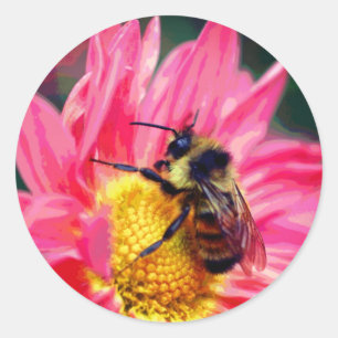 Sticker Rond Bumble Bee On Daisy Flower Art