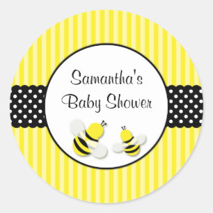 Sticker Rond Bumble Bee rayé Baby shower Pois