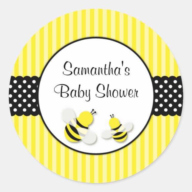 Sticker Rond Bumble Bee rayé Baby shower Pois (Devant)